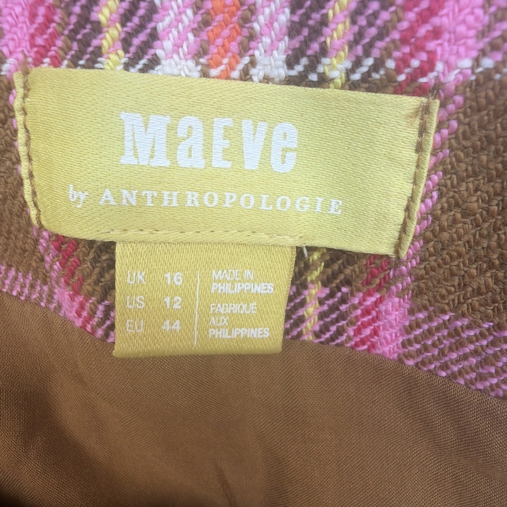 Maeve Anthropologie Plaid Mini Skirt Preppy Academia Button Front Women's 12 - Picture 5 of 8